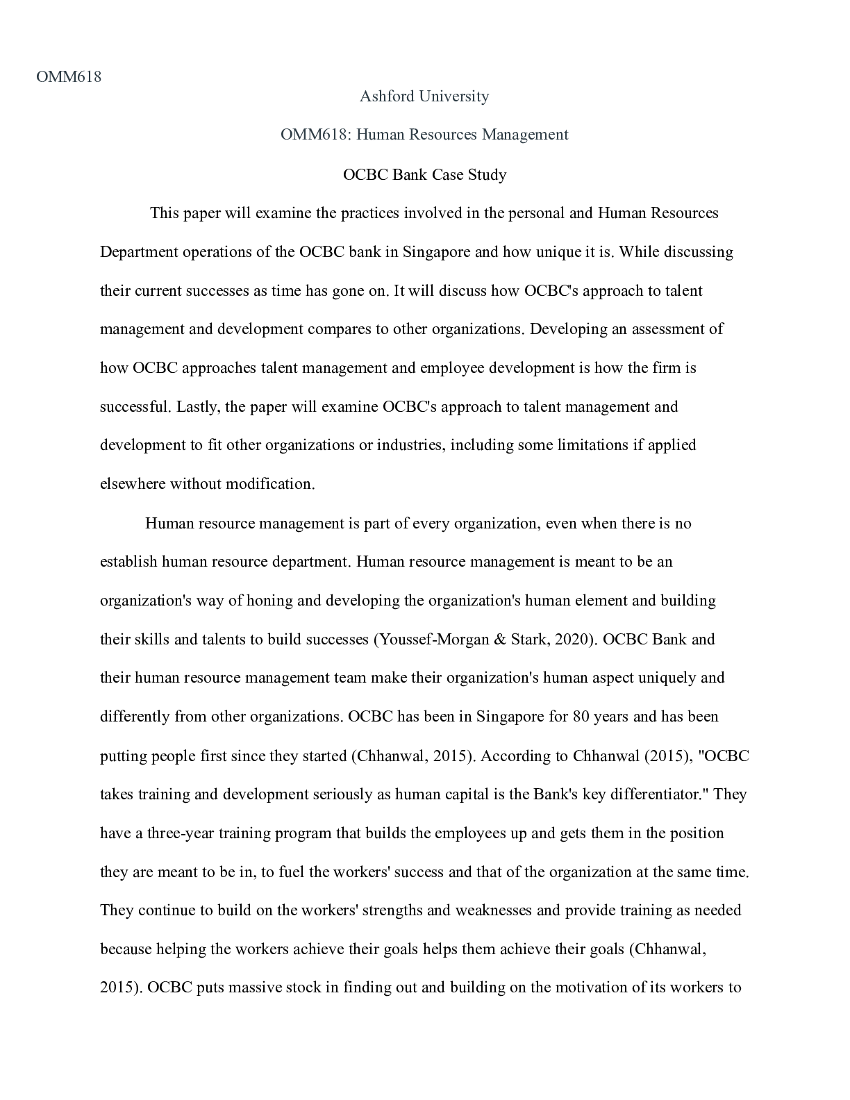 Preview of OCBC Bank Case Study.pdf  OMM618  Ashford University  OMM618: Human Resources Management